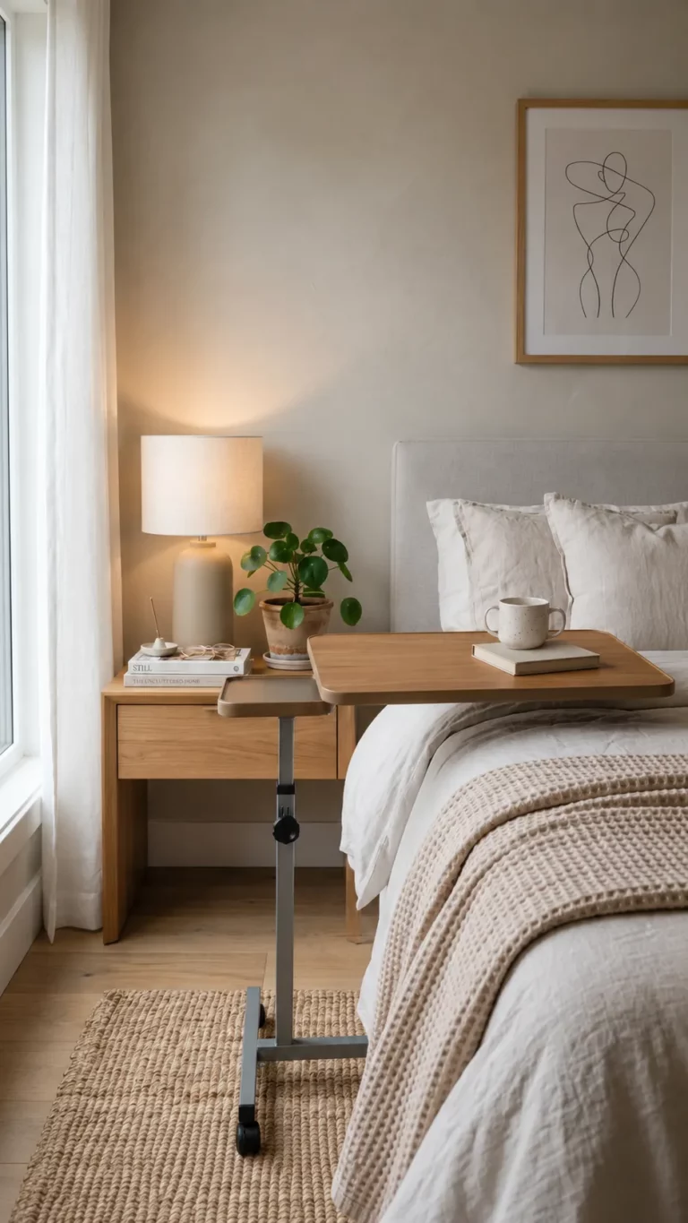 Table de lit réglable sur roulettes pour repas, lecture et activités au quotidien