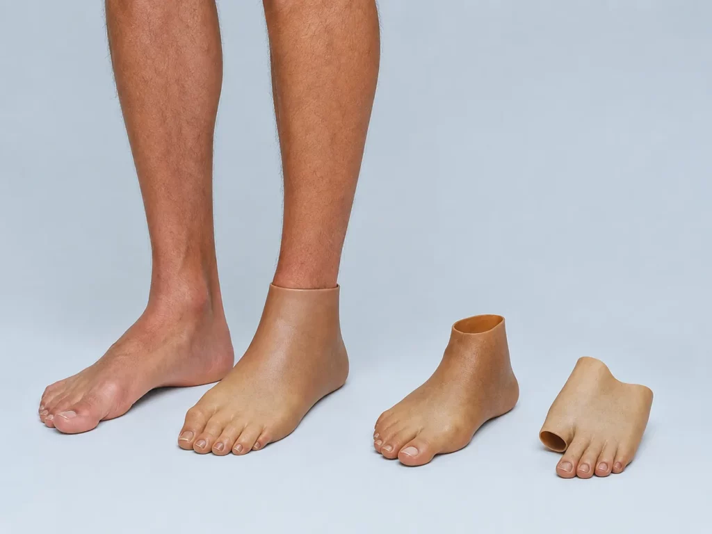Trois modèles de prothèses partielles du pied sur mesure